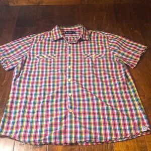 CREMIEUX Classics SLIM FIT short sleeve button down plaid shirt with pockets, XL